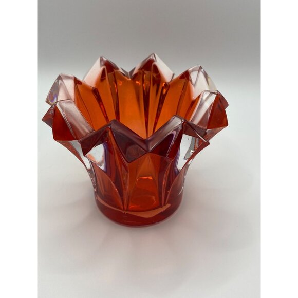 Mikasa Skyline-XMAS Red Glass Votive Candle Holder 4.5" Czech Republic Faceted D - Picture 1 of 9